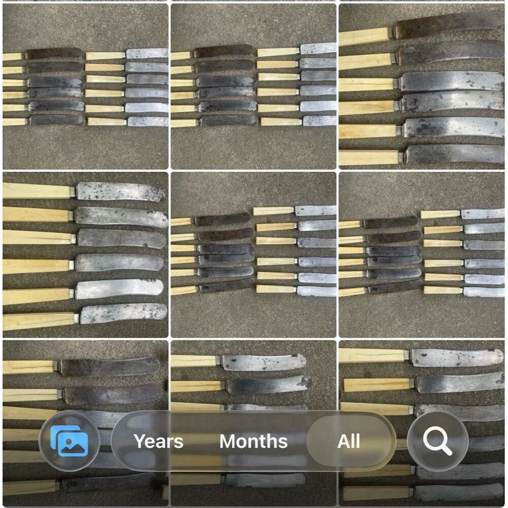 12 Antique Eugen Hahn Ludwigsburg German Dinner Knives Carbon Steel Bone Handle